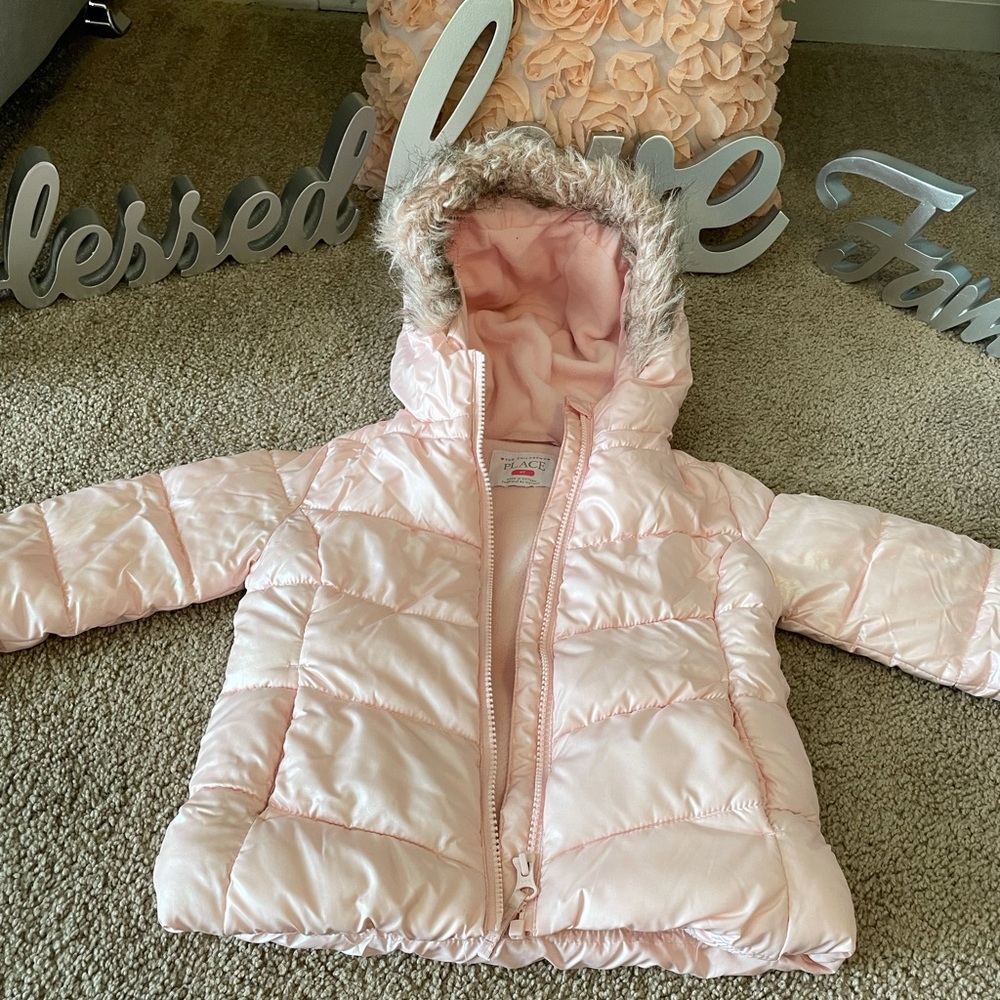 Girl’s holographic pink shimmer winter coat